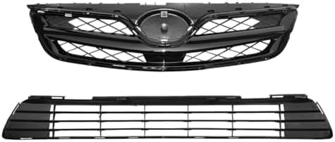 Front Bumper Lower & Upper Grille Assembly Primed Plastic Direct Replacement Compatible With 2011-2013 Toyota Corolla TO1036125 TO1200340 5310002410C0 5311202280