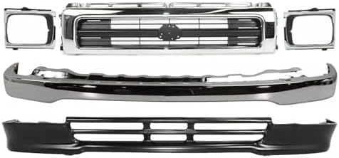 Front Bumper Chrome + Grille + Lower Valance + Headlight Bezels Right Passenger & Left Driver Side Direct Replacement Compatible With 1992-1995 Toyota Pickup 4WD TO1002104 TO1095105