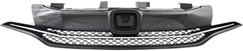 Front Grille Textured Insert With Chrome Molding Direct Replacement Compatible With 2014-2015 Honda Civic HO1200221 71120TS8A51