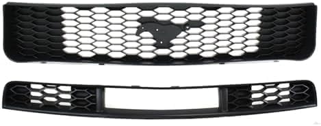 Front Upper & Lower Grille Plastic Direct Replacement Compatible With 2005-2009 Ford Mustang FO1036115 FO1200421 7R3Z17K945AB 6R3Z8200AA