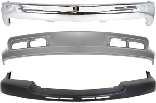 Front Bumper Chrome Steel + Upper Cover Textured + Lower Valance Air Deflector Direct Replacement Compatible With 2001-2002 Chevrolet Silverado 2500HD 3500 GM1002376 GM1051106