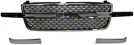 Front Grille Assembly Chrome + Molding Right Passenger and Left Driver Side Direct Replacement Compatible With 2003-2006 Chevrolet Silverado GM1200546 GM1212105 GM1213105 12335956