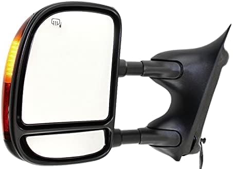 Front Power Towing Mirror Manual Folding Heated Textured Plastic Left Driver Side Direct Replacement Compatible With 1999-2007 Ford F-Series Super Duty / 2000-2005 Excursion