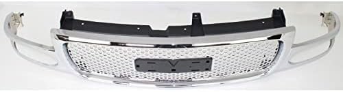 Front Grille Shell And Insert Chrome Direct Replacement Compatible With 2001-2006 GMC Yukon GM1200510 19130789