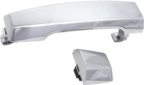 Front Exterior Door Handle + Cap Chrome Plastic Without Keyhole Right Passenger Side Direct Replacement Compatible with 2004-2018 Nissan Titan FDH010268 80646ZC00A