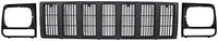 AUTOS PARTS PLUS Front Header Panel Thermoplastic + Grille + Headlight Door Bezel Direct Replacement Compatible With 1997-2001 Jeep Cherokee CH1220115 CH1200208 CH2513157 CH2512157 55055233AF