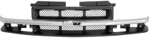 Front Grille Primed Mesh Insert With Chrome Center Bar Plastic Direct Replacement Compatible With 1998-2004 Chevrolet S10 / 1998-2005 Blazer GM1200419 15048519