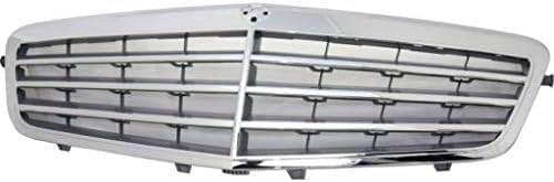 Front Grille Assembly Chrome Shell with Gray Insert Plastic Direct Replacement Compatible With 2010-2013 Mercedes Benz E-Class MB1200149 21288008839040