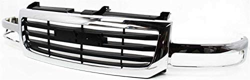 Front Grille Chrome Shell & Primed Insert Direct Replacement Compatible With 2003-2006 GMC Sierra 1500/2003-2004 2500 GM1200475 19130791