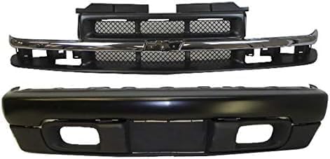Front Grille + Bumper Primed Steel + Lower Valance Air Deflector Textured Direct Replacement Compatible With 1998-2004 Chevrolet S10 GM1002367 GM1200419 GM1092164 15007660 15048519