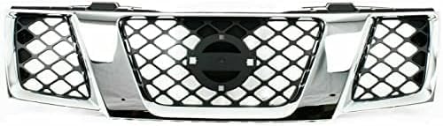 Front Grille Chrome Shell With Black Insert Direct Replacement Compatible With 2005-2007 Nissan Pathfinder / 2005-2008 Frontier NI1200217 62310EA700