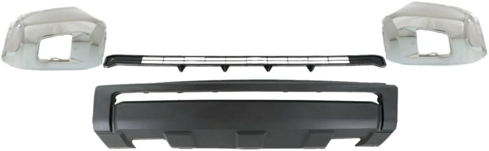 Front Bumper Cover + Grille Textured + End Caps Chrome Steel Left Driver & Right Passenger Side Direct Replacement Compatible With 2014-2021 Toyota Tundra TO1000404 TO1036147