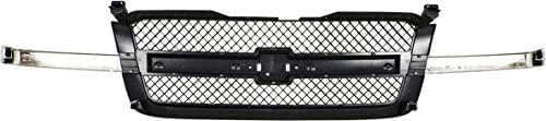 Bumper Chrome Steel + Grille Primed + Upper Cover + Lower Valance Textured with Fog Lights Holes Direct Replacement For Chevrolet Silverado 1500 / Avalanche 2003-2006