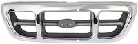 Front Grille Chrome Shell & Gray Insert + Header Panel Thermoplastic And Fiberglass + Headlight Left & Right Side Direct Replacement Compatible With 1998-2000 Ford Ranger FO1200341