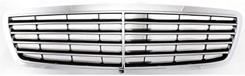 Front Grille Assembly Chrome Shell With Prime Insert Plastic Direct Replacement Compatible With 2000-2002 Mercedes Benz E-Class MB1200116 21088006839040
