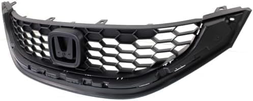 Front Grille Textured Shell And Insert Plastic Direct Replacement Compatible With 2013-2015 Honda Civic HO1200216 71121TR3A01
