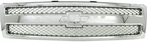 Front Grille Chrome Shell And Mesh Insert Direct Replacement Compatible With 2007-2013 Chevrolet Silverado 1500 GM1200655 22849840