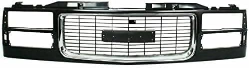 Front Grille Primed Shell And Cross Bar Insert With Chrome Opening Molding Direct Replacement Compatible With 1994-2000 GMC C/K-Series / 1994-1999 Suburban GM1200392 12388709
