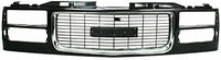 Front Grille Primed Shell And Cross Bar Insert With Chrome Opening Molding Direct Replacement Compatible With 1994-2000 GMC C/K-Series / 1994-1999 Suburban GM1200392 12388709