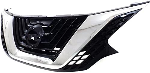 Front Grille Chrome Shell With Primed Insert Plastic Direct Replacement Compatible With 2015-2018 Nissan Murano NI1200278 623109UA8A