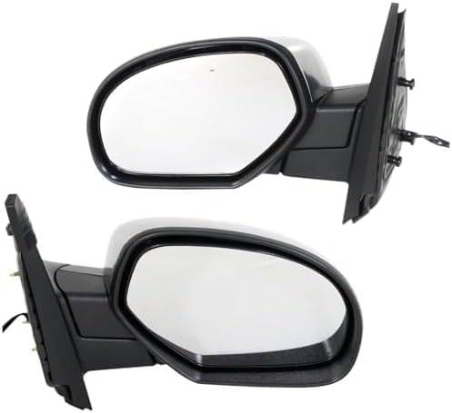 Set Of 2 Front Power Mirror Manual Folding Heated Chrome Right & Left Side Direct Replacement Compatible With 2007-2013 Chevrolet Silverado / 2007-2014 Suburban Avalanche Sierra 1500