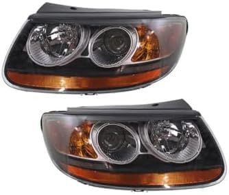 Set Of 2 Front Head Light Assembly Plastic Left Driver & Right Passenger Side Direct Replacement Compatible With 2007-2008 Hyundai Santa Fe HY2502139 HY2503139 921010W050 921020W050