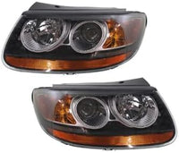 Set Of 2 Front Head Light Assembly Plastic Left Driver & Right Passenger Side Direct Replacement Compatible With 2007-2008 Hyundai Santa Fe HY2502139 HY2503139 921010W050 921020W050