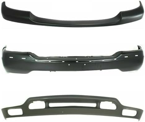 Front Bumper + Upper Cover Primed + Lower Valance Air Deflector Textured Direct Replacement Compatible With 1999-2002 GMC Sierra / 2001-2006 Yukon 1500 2500 GM1051105 GM1092169