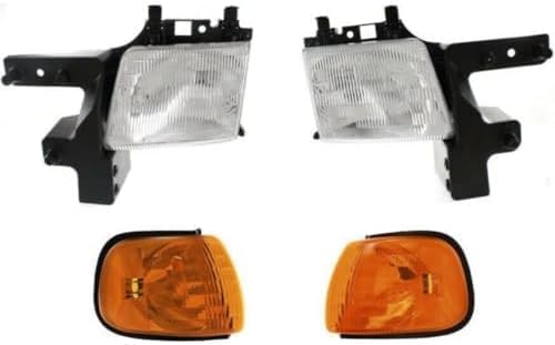 Front Headlights Assembly + Corner Lamp Right Passenger & Left Driver Side Direct Replacement Compatible With 1998-2003 Dodge Ram Full Size Van CH2503118 CH2502118 CH2520132 CH2521132