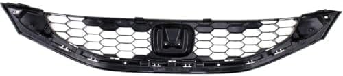 Front Grille Textured Shell And Insert Plastic Direct Replacement Compatible With 2013-2015 Honda Civic HO1200216 71121TR3A01