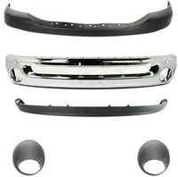 Front Bumper Face Bar Chrome + Upper Cover Textured + Lower Valance + Fog Light Bezels Left & Right Side Direct Replacement Compatible With 2006-2009 Dodge Ram Full Size Pickup