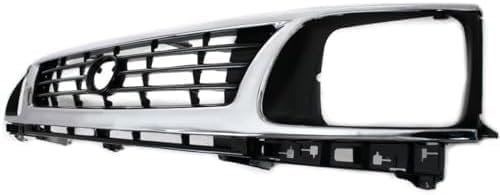 Front Grille Assembly Chrome Shell With Primed Insert Plastic Direct Replacement Compatible With 1995-1996 Toyota Tacoma TO1200193 5310035300