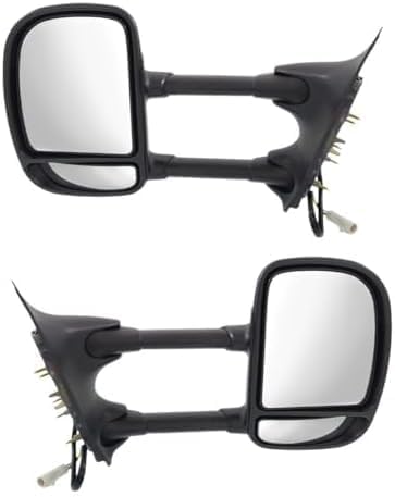 Set of 2 Front Power Towing Mirror Manual Folding Non-Heated Textured Right Passenger & Left Driver Side Direct Replacement Compatible With 1999-2007 Ford F-Series Super Duty