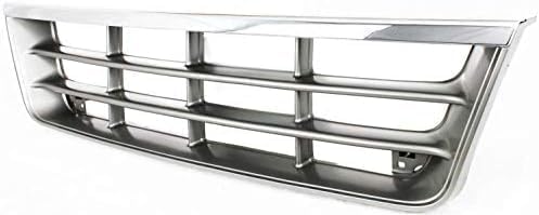 Front Grill Chrome Shell With Primed Insert Plastic Direct Replacement Compatible With 1992-1996 Ford Econoline Van Super Duty FO1200180 F2UZ8200A