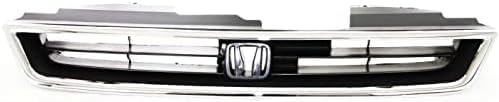 Front Grille Chrome Shell With Textured Insert Plastic Direct Replacement Compatible With 1994-1997 Honda Accord HO1200136 75101SV4902