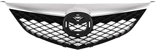 Front Grille Assembly Primed Shell And Insert With Chrome Upper Bar Plastic Direct Replacement Compatible With 2003-2005 Mazda 6 S 6 MA1200166 GK2A50710C