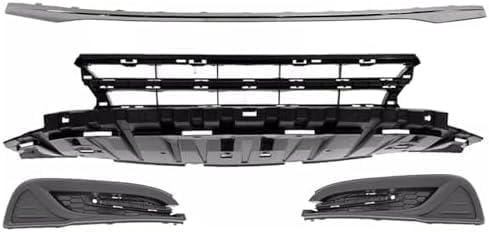 Front Bumper Lower Grille + Molding Chrome + Fog Light Covers Textured Right Passenger & Left Driver Side Direct Replacement Compatible With 2013-2015 Honda Civic HO1044102 HO1036113