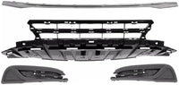 Front Bumper Lower Grille + Molding Chrome + Fog Light Covers Textured Right Passenger & Left Driver Side Direct Replacement Compatible With 2013-2015 Honda Civic HO1044102 HO1036113