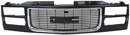 Front Grille Primed Shell With Chrome Insert + Extension + Fillers Left Driver & Right Passenger Side Direct Replacement Compatible With 1994-2000 GMC C/K-Series GM1088153 GM1089153