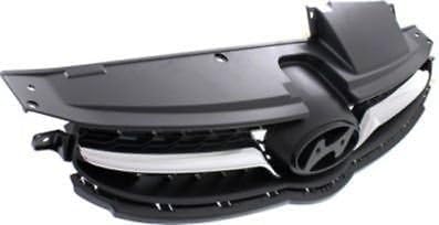 Front Grille Assembly Gray Shell And Insert With Chrome Molding Direct Replacement Compatible With 2011-2013 Hyundai Elantra HY1200165 863503X200