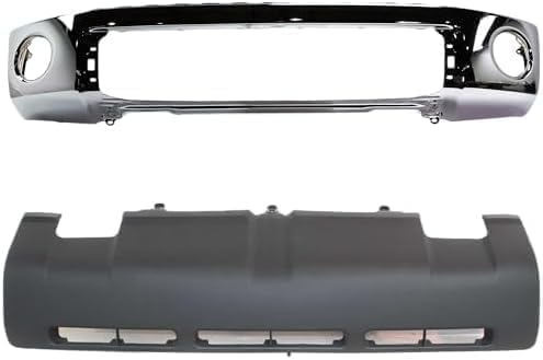 Front Bumper Face Bar Chrome Steel + Upper Cover + Lower Valance Panel + Fog Lamp Covers Left Driver & Right Passenger Side Direct Replacement Compatible With 2007-2009 Toyota Tundra