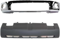 Front Bumper Face Bar Chrome Steel + Upper Cover + Lower Valance Panel + Fog Lamp Covers Left Driver & Right Passenger Side Direct Replacement Compatible With 2007-2009 Toyota Tundra