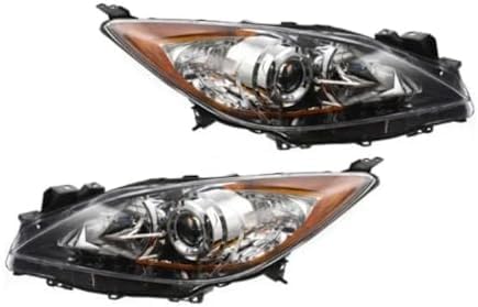 Set Of 2 Front Head Light Assembly Plastic Lens And Housing Left Driver & Right Passenger Side Direct Replacement Compatible With 2010-2013 Mazda 3 MA2518130 MA2519130