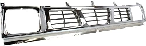Front Grille Chrome Shell With Gray Insert Plastic Direct Replacement Compatible With 1993-1997 Nissan Pickup NI1200116 6231055G10