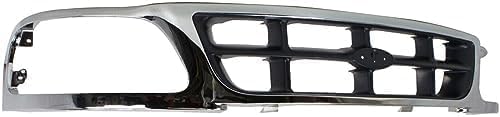 Front Grille Cross Bar Chrome Shell With Gray Insert Plastic Direct Replacement Compatible With 1997-1998 Ford F-150 / F-250 FO1200320 F85Z8200BAA