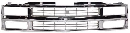 Front Grille Chrome Shell & Cross Bar Insert With Dual Beam Headlamp Direct Replacement Compatible With 1994-2000 Chevrolet / 1994-1999 Suburban C/K Series GM1200463