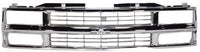 Front Grille Chrome Shell & Cross Bar Insert With Dual Beam Headlamp Direct Replacement Compatible With 1994-2000 Chevrolet / 1994-1999 Suburban C/K Series GM1200463