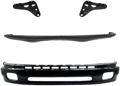 Front Bumper Primed Steel + Upper Cover Textured + Bumper Mounting Bracket Left Driver And Right Passenger Side Direct Replacement Compatible With 2000-2006 Toyota Tundra TO1002171