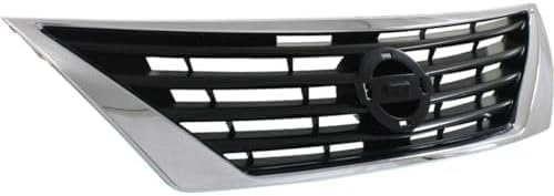 Front Grille Assembly Textured Gray Shell And Insert With Chrome Trim Direct Replacement Compatible With 2012-2014 Nissan Versa NI1200247 623103BA5A