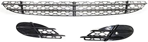 Front Bumper Center Grille Black + Fog Lamp Covers Right Passenger & Left Driver Side Direct Replacement Compatible With 2003-2006 Mercedes Benz S-Class MB1036108 MB1038113